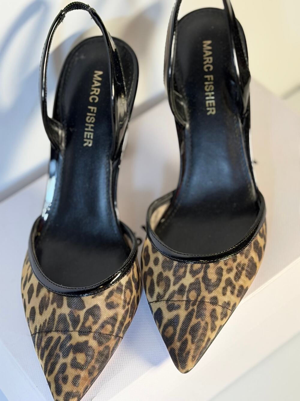 Marc Fisher Hadya Slingback Pumps Leopard Print Women's US 6M Pointed Toe